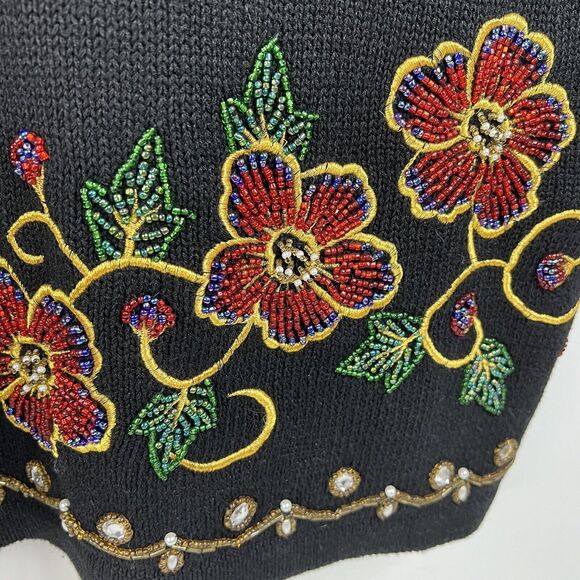 Studio Collection Size L Sweater Beaded Embroidered Holiday Tunic Cowl Neck - Picture 4 of 10